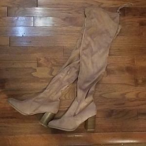 Brand New Pink Faux Suede Over Knee Boots